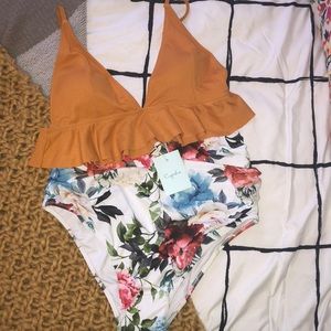 Cupshe mustard yellow & floral bikini